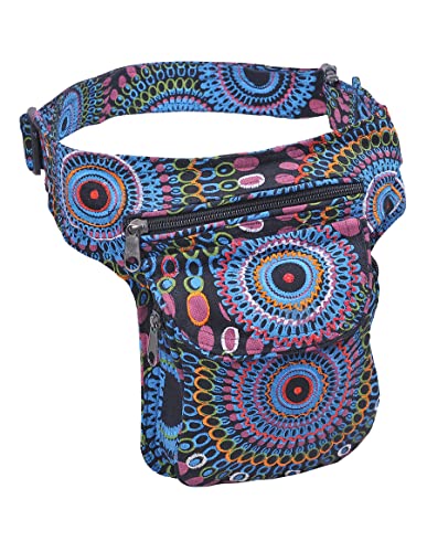 The Collection Royal Handmade Festival Waistpack Boho Hippie Waist Bag Hip Bum Running Belt Fanny Pack Travel Utility Belt (Blk+Blu+Prpl) - color: Blk+Blu+Prpl