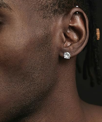 925 Sterling Silver Stud Earrings Simulated Diamond Round Cubic Zirconia Earring Set for Women Men 7-10MM - size: 9mm