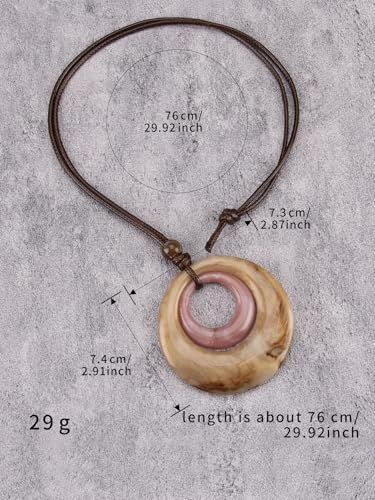 GelConnie Leather Necklace for Women Round Wooden Pendant Long Leather Choker Vintage Sweater Necklace Gold Chunky Boho Necklaces for Women - style: Brown Stone Necklace