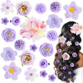 21 Pieces Silk Flower Hair Clip Women Aesthetic Boho Floral Hair Barrettes Handmade Rose Bride Barre Hair Accessories Wedding(Purple) - color: Purple