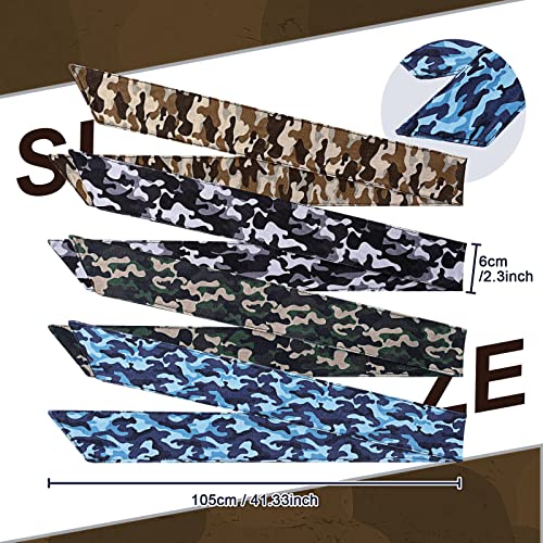Jutom 4 Pieces Tie Headbands for Men Women Sports Bandana Hair Band Camo Headbands Elastic Sweat Wicking Karate Adjustable Non Slip Hairband for Yoga Workout Running - color: Cool Color
