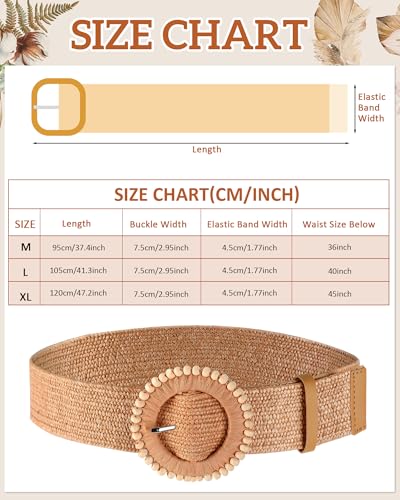 WILLBOND 3 Pcs Women Straw Stretch Belt Elastic Rattan Belts Straw Boho Raffia Belts for Ladies Woven Waist Belt for Dresses - size: X-Large, style: Cute Style