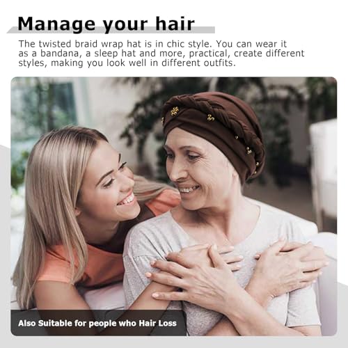 African Women Turban Caps Pre-Tied Twisted Turbans Head Scarf for Women Hair Wraps Cover Beanie Cancer Chemo Headwear - color: 1 Pack Twisted Braid: Gold Bead Coffee