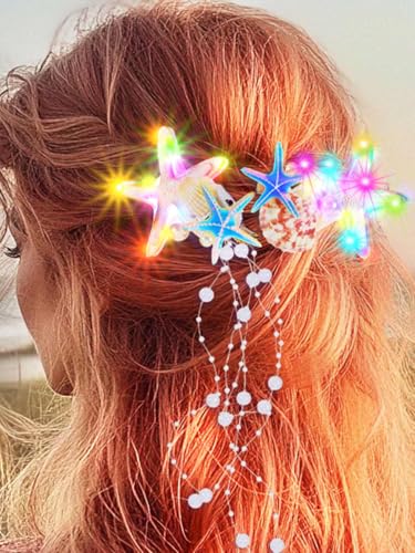 Starsifh Light Up Mermaid Hair Clips Ocean Seashell LED Hair Aaccessories headband for Women