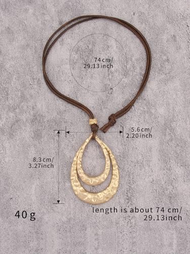 GelConnie Leather Necklaces Turquoise Long Boho Necklaces for Women Brown Chunky Circle Pendant Chocker Necklace Gold Sweater Necklace - style: Boho Circle Necklace