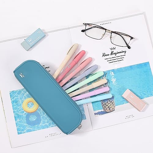 Mr. Pen- Silicone Pencil Case, Aesthetic Pencil Bag for Women, Makeup Pouch | Multifunctional Pouch for Stationery, Cosmetics and Electrical Goods Storage - color: Teal