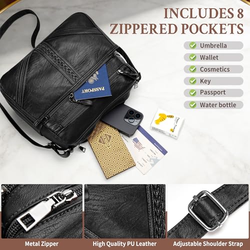 ELDA Crossbody Bags For Women Pocketbooks Soft PU Leather Purses and Handbags Multi Pocket Shoulder Bag - color: X-black