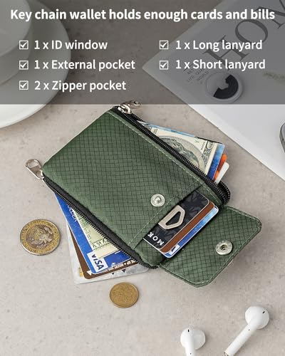 Artpaxy Minimalist Wallet For Mens Womens, Keychain RFID Blocking Zipper Small Wallet with ID Window 2 Lanyards,Water Resistant Travel Cash Card Coin Case Boys Girls - color: Army Green, style: Casual