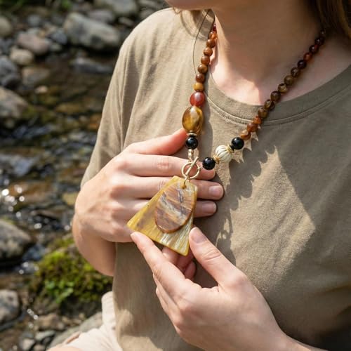 Boho Beaded Pendant Long Necklace for Women - Western Mixed Metal Necklace Style Jewelry Gift - color: Tri Stone