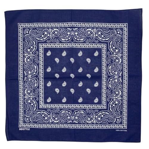 MDSTYLE 6 Pack 100% Cotton Bandanas 22” x 22" for Men & Women Paisley Handkerchief Headband Scarf Bandana - color: Navy Blue