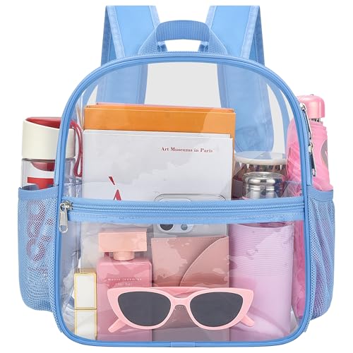 Oraben Clear Backpack, Stadium Approved 12 x 6 x 11, Small Clear Backpack for Concerts & Stadium Events, Fast Security Check, Waterproof PVC, Adjustable Straps, Women Men - color: Sky Blue, style: Enhanced Strap
