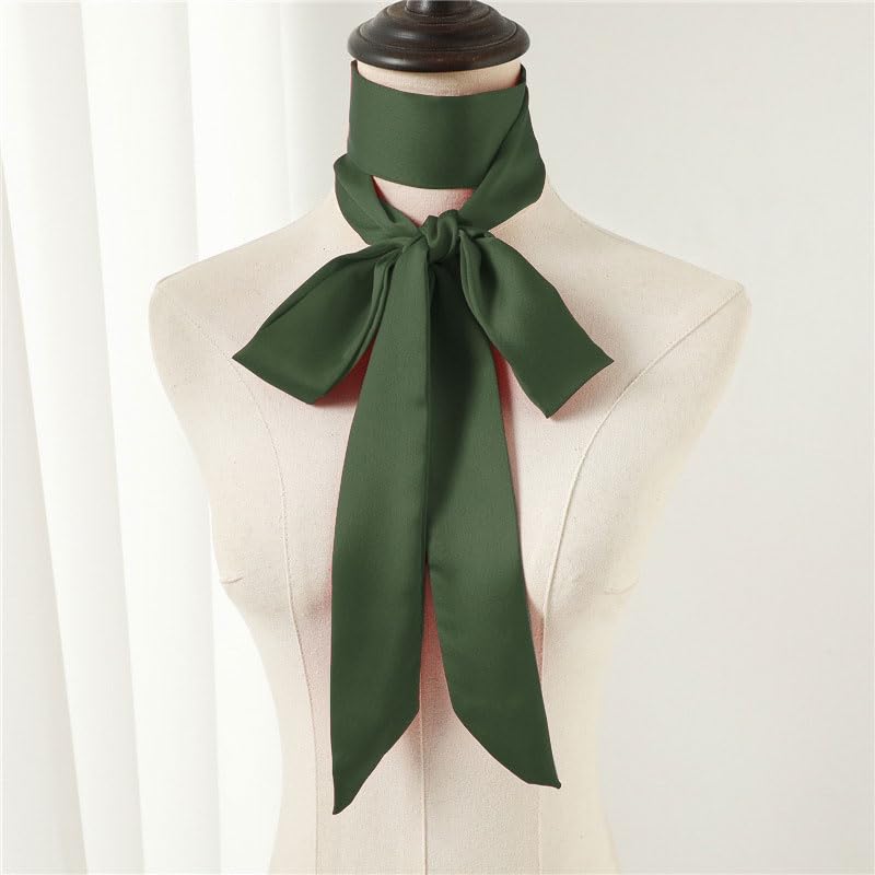 Long Thin Skinny Scarf Satin Neckerchief Ribbon Tie Waist Belt for Women - color: Army Green