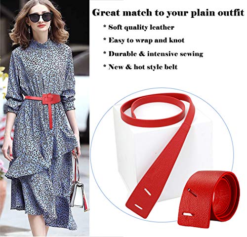 ALAIX Women's Leather Belt Dress Belt for Jeans Jumpsuit Coat Fashion Tie a Knot Genuine Leather Waist Belt - color: Red, size: Waist Size up to 34 inches