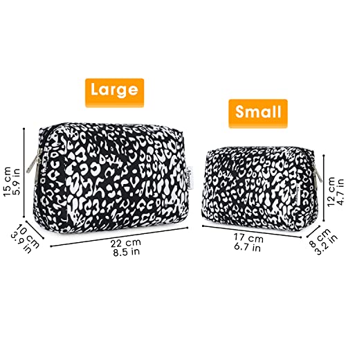 Narwey Cute Cheetah Makeup Bag Travel Cosmetic Bag Organizer Toiletry Bag Make Up Bags with Compartments for Women Girls (Large, Black Leopard) - color: Black Leopard, style: Large
