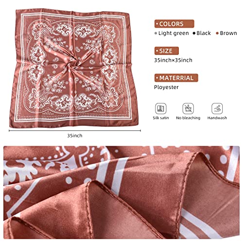 35 x 35 Women's Fashion Pattern Large Square Silk Like Hair Scarf Head Sleeping Wrap Satin Neck Bandana for Gift… - color: Brown - Vintage Pace