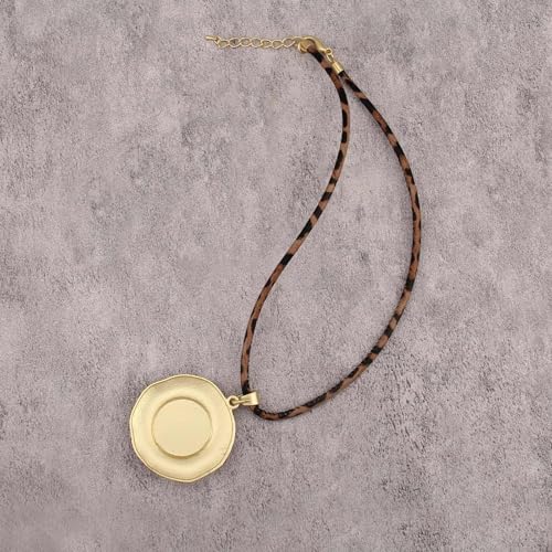 GelConnie Leather Necklace for Women Round Wooden Pendant Long Leather Choker Vintage Sweater Necklace Gold Chunky Boho Necklaces for Women - style: Chunky Gold Boho Necklace