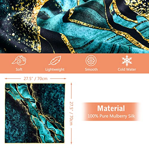 Stlvoll 100% Silk Head Scarf for Women - 27" Hair Scarves Satin Bandanas Square for Night Sleeping with Gift Packed - color: Green/Yellow