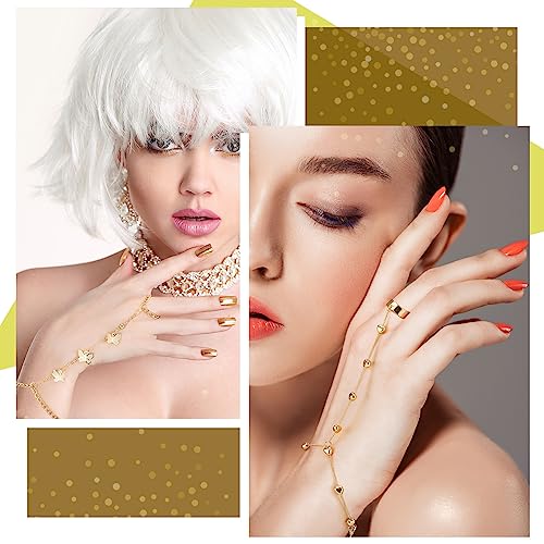 Fumete 6 pcs Finger Ring Bracelet Linked Rhinestone Hand Harness Chain Slave Bracelet with Ring Everyday Jewelry for Women - color: Gold, style: Delicate