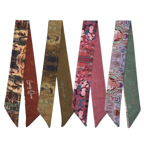 QIUTIMIY 4 Pack Purse Scarf Handbags Skinny Twill Hair Scarves Narrow Neck Scarf Band Women Fashion Accessories Bag Charms - color: Style 2-10