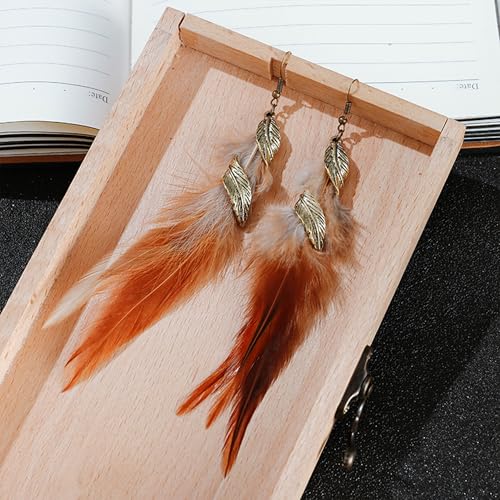 Feather Earrings for Women Bohemian Fringe Tassel Long Drop Dangle Earrings Lightweight Boho Statement earrings - color: brown