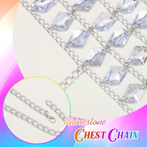 BODIY Rhinestone Body Chain Tops Crystal Halter Crop Tops Silver Bikini Chain Bra Body Accessories for Women
