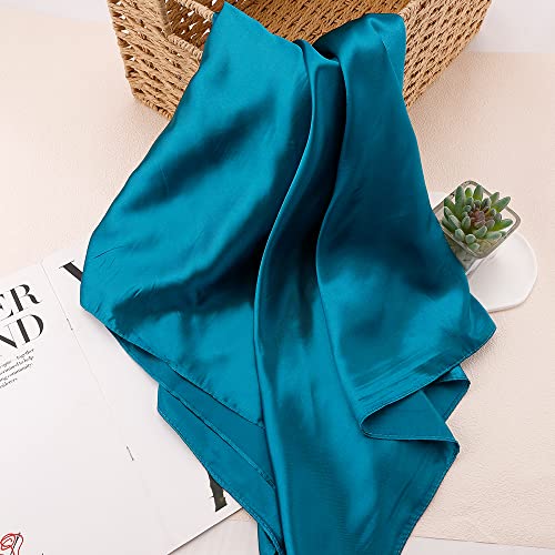 NZKNP Silk-Like Head Scarf - Women's Bandana Wraps - color: 16-turquoise, size: 35"*35"