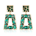 Rhinestone Rectangle Statement Earrings Colorful Crystal Geometric Drop Dangle Earrings for Women Prom Party - color: Green