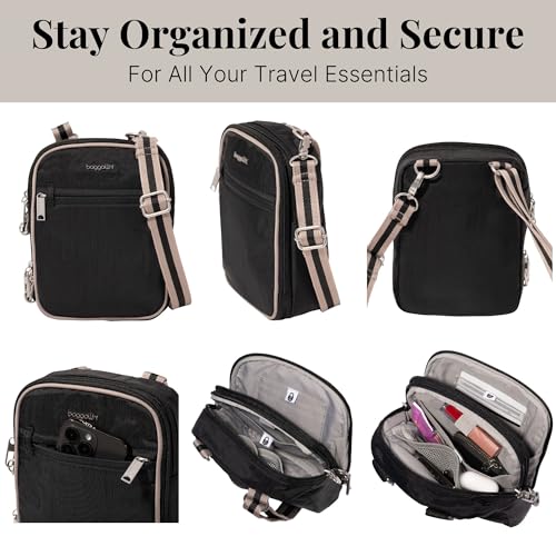 Baggallini Securtex® Anti-theft Mini Everything Crossbody Bag, 6.3"x8.25" Rfid, Locking Zippers & Cut-resistant Strap - color: Black/Neutral