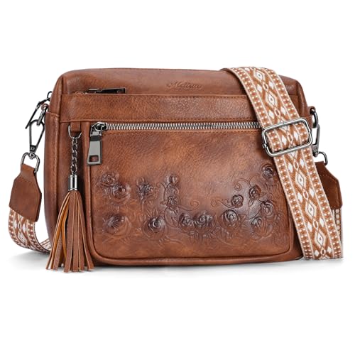 MEITRUE Crossbody Bags for Women, Vegan Leather Crossbody Purse Trendy Multi Pockets Shoulder Handbag with Tassel - color: 06-caramel Brown