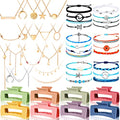 49 Pcs Boho Jewelry Set for Women, Surfer Wave Friendship Bracelets Layered Necklace Hair Clip, Summer Beach Gift - style: Charming