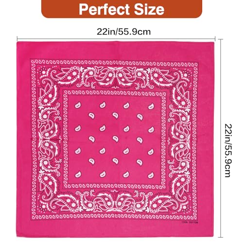 Raylarnia 100% Cotton Large Bandanas for Men and Women, 22 Inch Paisley Bandana with Multiple Colors - color: Hot Pink / Pink / Purple