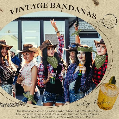 Suhine 12 Pcs Bandanas Bulk for Women Men 22 x 22 Inch Paisley Headband Cowboy Handkerchief Summer Beach Party Costume - color: Olive Green