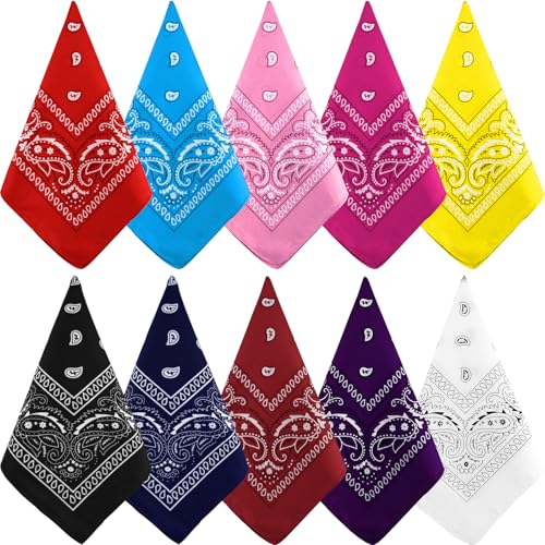 NACHLYNN 10/20pcs Paisley Bandanas Assorted Bandanas Cowboy Polyester Headbands Square Scarf Headwear - color: Rainbow Color