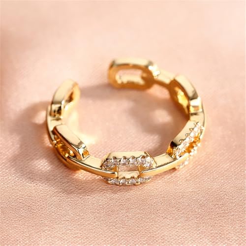 Chain-Shaped Opening Women's Ring with Micro-Pave Cubic Zirconia - color: Gold Color