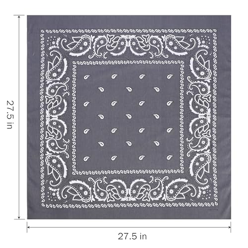 Mochabao 100% Cotton 27" x 27" Large Bandanas for Men & Women, Multi-Purpose Bandana Headbands, Square Head Scarf - color: Black/Gray