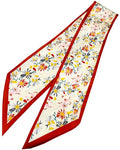 Purse Scarf For Handbags Head Scarves For Women's Hair Bags Scarfs Long Skinny Scarves Fashion Silky - color: A12-kelsang Flower Red Border