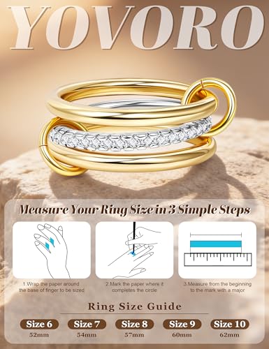 18K Gold Plated Stackable Rings for Women CZ Mixed Metal Statement Rings Set Non Tarnish Interlocked Stacked Ring Unique Connected Band Thumb Ring Fashion Multi-layer Wedding Ring Jewelry Size 6-10 - style: Gold Style A
