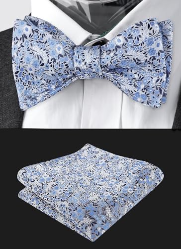 Alizeal Mens 2pcs Classic Floral Pattern Self-tied Bow Tie and Handkerchief Set - color: 045-navy/ Blue/ White