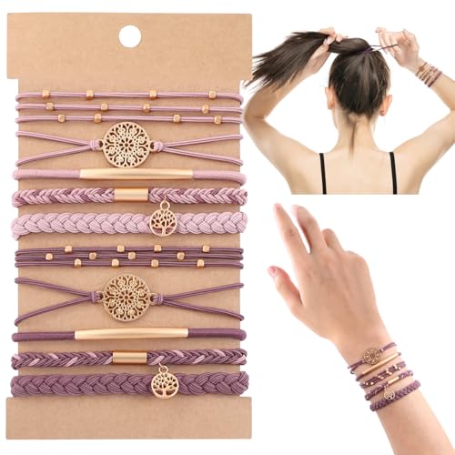 DIYDEC 10PCS Hair Ties Bracelet for Women 5 Styles Soft Braided Boho Hair Bands Elastic No Damage Hair Ties for Girls thick Thin Long Curly Hair Accessories(Pink) - color: pink