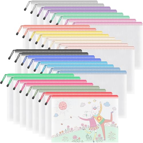 Umriox 32PCS Mesh Zipper Pouch, Zipper Bags for Organizing, A4, Letter Size, Storage Bags for Board Game, Puzzles, School Office Supplies - style: A4-32P