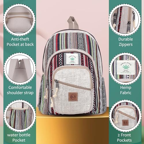 Natural Handmade Large Multi Pocket Hemp Nepal Backpack - size: Large