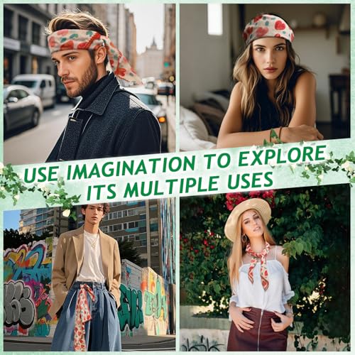 Large Cotton Bandanas for Women, 27 x 27 inch Hair Neck Scarf, Headband Square Scarf - color: H-red Green White