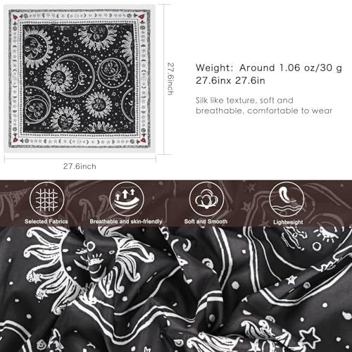 Relang Fashion Silk Satin Head Scarf for Women Hair Bandana Hair Scarf Wrap Neck Scarf for Women 27.5×27.5 inches - color: Black Classic Sun Pattern