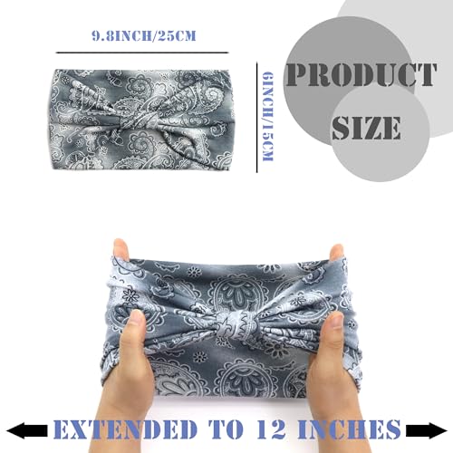 FULZTEY Boho Headbands for Women Wide Knotted Head Bands Paisley Floral Printed Hairbands Elastic Workout Yoga Cotton Turbans Large African Bandana Headwraps Fashion Hair Accessories 4Pcs - color: Style 105