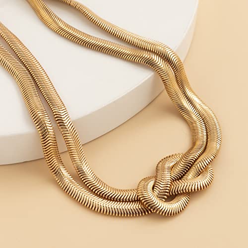 PLOUTOS Chunky Gold Knot Choker Necklace for Women Adjustable Double Snake Chain Design Bold Statement Fashion Jewelry Accessory For Party Daily Wear Gift - color: Gold