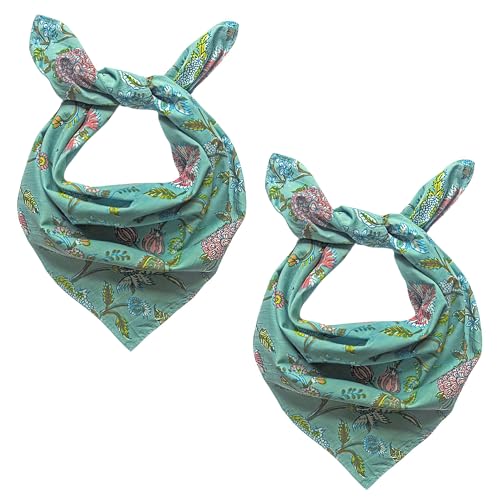 AVKA Studio 100% Cotton Bandanas for Women & Men, 2 Pack 20x20 Inch, 22x22 inch Hand Printed, Lightweight Cotton Handkerchief - color: Turquoise, size: 22 x 22 Inches Large