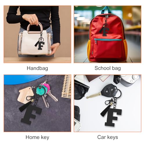 Oubaka Initial Monogram A-Z Keychain for Women, Cute Initial Letter Keychain with Tassel for Handbag Car Key Bag Keyring - color: Black-f