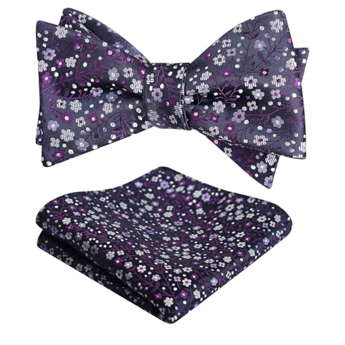 Alizeal Mens 2pcs Classic Floral Pattern Self-tied Bow Tie and Handkerchief Set - color: 045-dark Purple