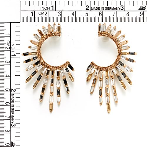 Women's Gold-Tone Crystal Fringe Hoop Earrings, Sunburst Crescent Baguette Crystal and Rhinestone Statement Jewelry