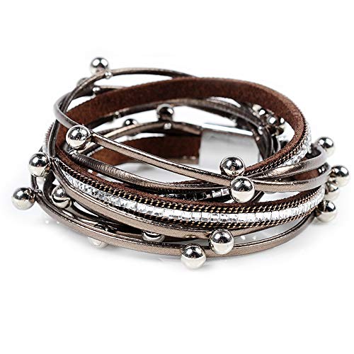 Artilady Leather Wrap Bracelets for Women - Pearl Bracelets Handmade Clasp Bangle Bracelet with Beads Jewelry Gift for Women and Mother - style: Brown with Beads